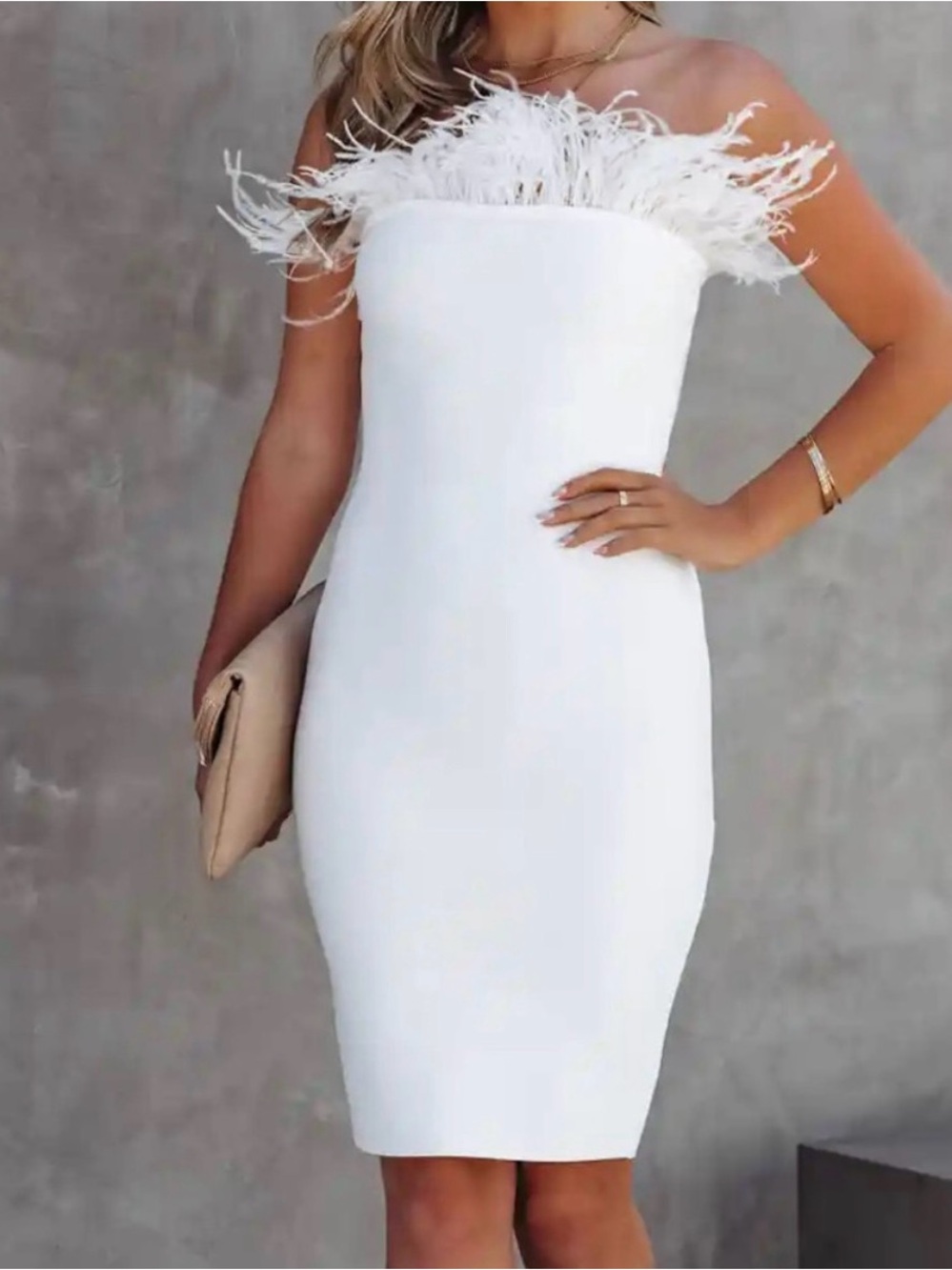 NWT! White Feather-Trim Strapless Mini Dress